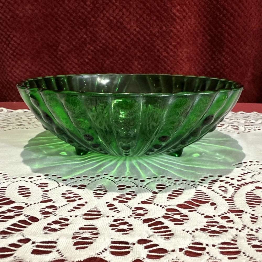 Anchor Hocking Vintage Serving Bowl Burple Pattern Dark Emerald Green 8.5x3
